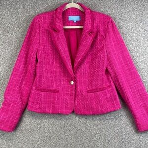 Draper James tweed blazer size 12 RSVP hot pink surgeons cuff notched lapels